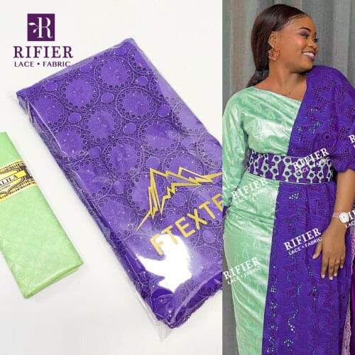 Purple And Mint Green Dry Lace With Embroidered And Bazin Riche Fabric For Women Traditional Celebration Top Class Dry Laces