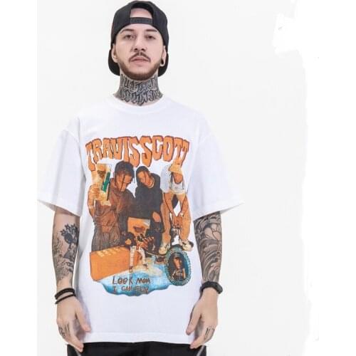 Hip Hop T-shirt Mens Streetwear Oversized Rock Singer Printed Tshirt Cotton Loose Top Harajuku Summer Short Sleeve Black/White