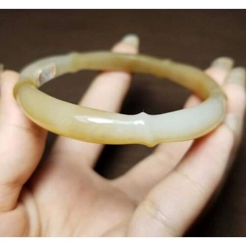 H0#1Russian material Hetian jade white plus green jasper carved bracelet