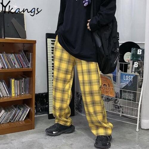Harajuku Loose Pants Streetwear Clothes Wide Leg Pants Korean Trousers Plaid Baggy Ladies Pants Women Jogger Trouser Hip Hop