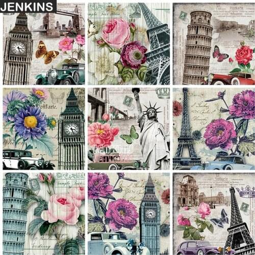 5D DIY Diamond Painting Leaning Tower Liberty Tower Pendulum Clock Decorative Canvas Paintings Home Wall Decor Puzzle JENKINS