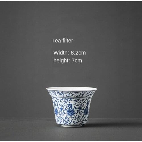 Ceramic Whiteware Tea Strainer Blue Pattern Filter Tea Ceremony Stainless Steel Strainer with Base Support Tea Set Accessories