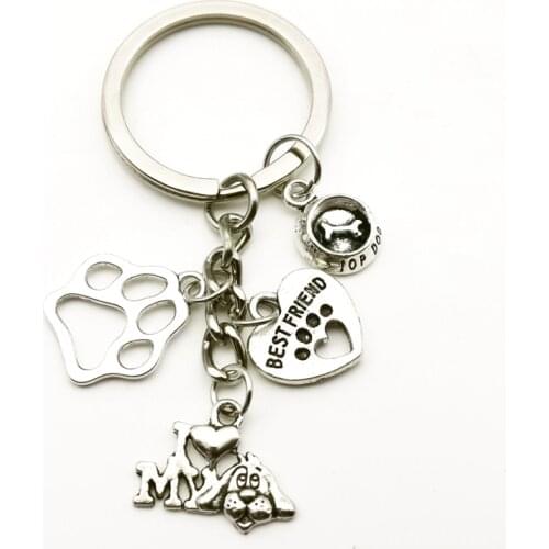 Creative Cute Animal Paw Print Keychain I Love Dog Pendant Mini Heart Key Chain Car Key Man Girl Favorite Gift Souvenir