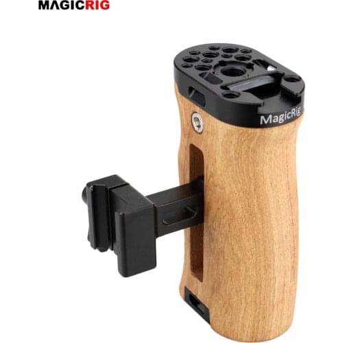 MAGICRIG Adjustable Wooden Handle Grip Universal Side NATO Handle with Cold Shoe Mount for A7RIII A7III BMPCC 4K /6K Camera Cage