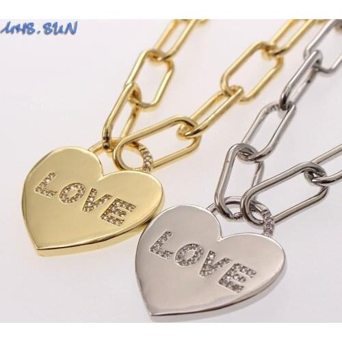 MHS.SUN Fashion Women/Men AAA Zircon Love Heart Pendant Necklace Vintage Chunky Chain Necklace Hiphop Style Jewelry 1Pc