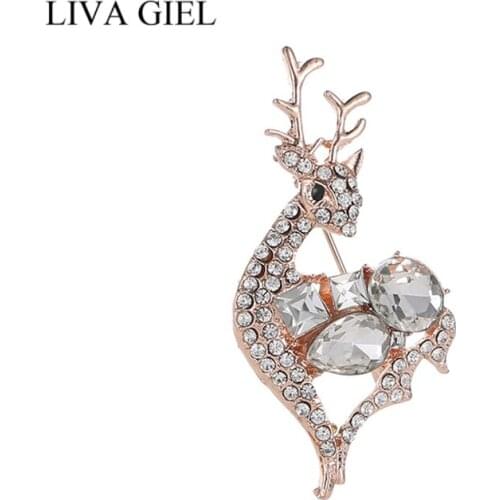 Cute Deer Brooch Full Zircon Crystal Alloy Brooch Lapel Pins Scarf Buckle Pin Clothing Accessories Christmas Gift
