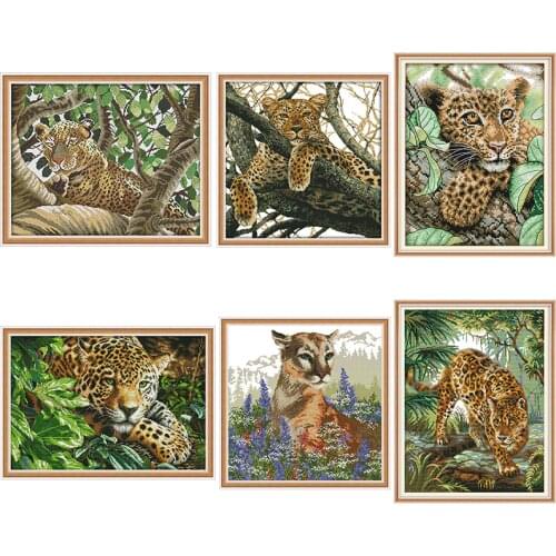 Animal Leopard Series DMC Cross Stitch Kit Aida 14ct 11ct Count Print Canvas Cross Stitch Needlework Embroidery DIY Handmade
