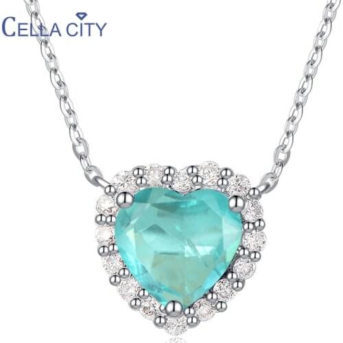 Cellacity classic 925 sterling silver heart pendant necklace 10mm sapphire yellow color gemstones wedding party wholesale gift