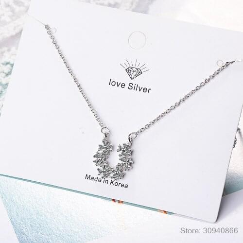 100% 925 Sterling Silver Necklaces Cubic zirconia Crystal Horseshoe Necklaces & Pendants For Women Wedding Jewelry