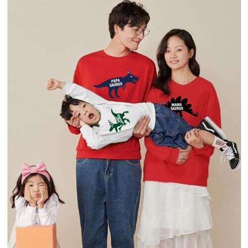 Dad Son Mom Daughter Battery Cartoon Dinosuar Print Family Look Top Sweater Mommy Daddy Kids Baby Girl JYF