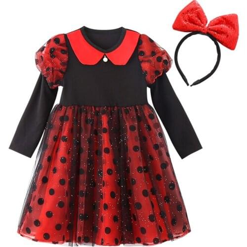 Princess Tutu Polka Dot Dress Mesh Cocktail Dresses Tulle Sweater Dresses for Girls with Head Band Evening Party Child Clothes