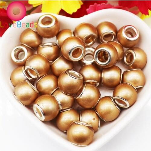 10 Pcs Gold Color White Pearls Big Hole Glass European Spacer Beads Fit Pandora Charms Bracelet Necklaces for DIY Jewelry Making