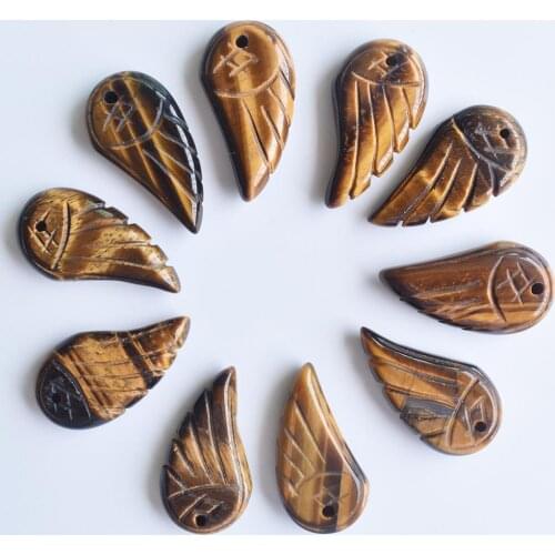 Wholesale 12pcs/lot Fashion top quality Natural tiger eye stone carved angel wings charms and pendants for jewellery making free