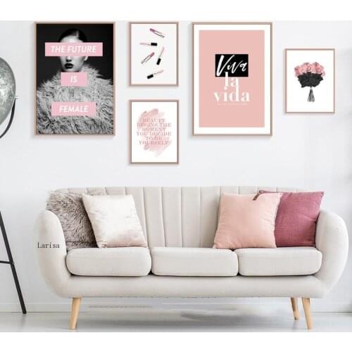 Pop Art Poster Make Up Lipstick Wall Art Canvas Painting Print Beauty Poster Pink Perfume Female Room Living Room Decoration