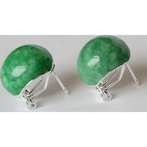 Simple style 925 Silver Natural Green jade Stud Earrings