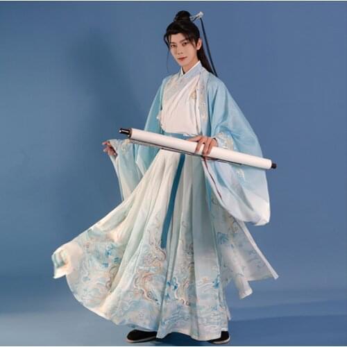 Luxury Embroidery Hanfu Men Chinese Traditional Hanfu Male Halloween Cosplay Costume Black&Blue Hanfu Jacket For Men Plus Size