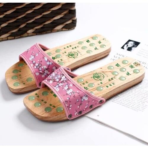 Summer Stone Acupuncture Foot Massage Slippers Wooden Acupoint Reflexology Massages Sandals