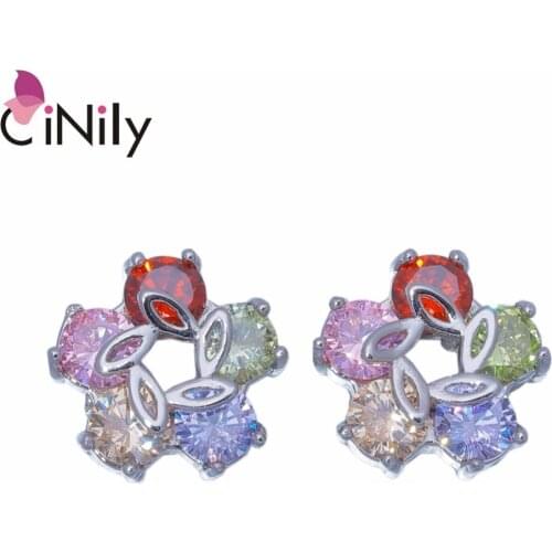 CiNily Created Garnet Morganite Peridot Silver Plated Wholesale for Women Jewelry Engagement Stud Earrings 12mm FH8238