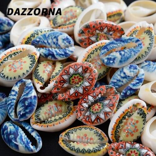 Mixed Oval Shape Painted Natural Shell Beads 10Pcs 3 Color Loose Spacer Beads For DIY Jewelry Making Necklace Accessories