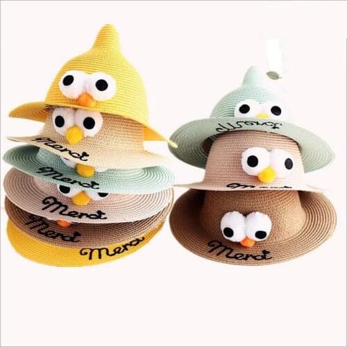 Summer baby girl casual straw hat New tassel children kids casual with Big Eyes Pointy Witch sun hat Panama cap