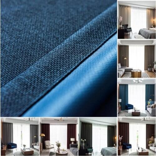 Modern Linen 85% Shading Blackout Navy Window Curtains for Bedroom Treatment Living Room Blinds Ready Made Drapers on Kitchen