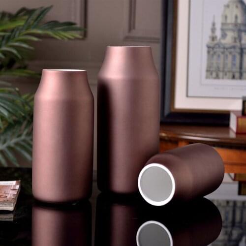 1pc Matte Brown Vase Grey Porcelain Flower Vase Home Decoration Wedding Centerpiece Desktop Vase Ornament