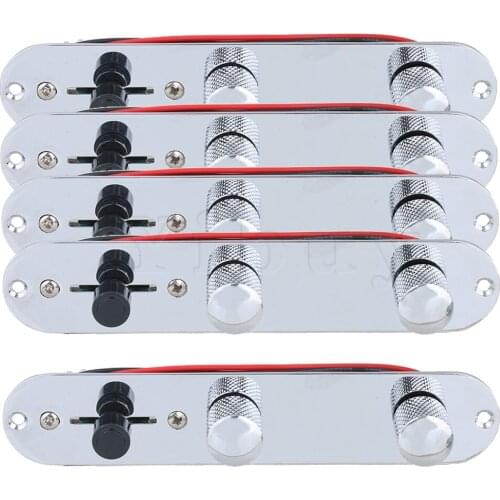 Yibuy Chrome 3 Way Assembly Loaded Prewires Switch Knob Plate for Guitar Pack of 5
