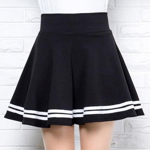 65% Dropshipping!Womens short skirt fashion solid color high waist striped pleated A-line all-match mini school skirt