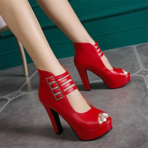 2020 Summer New Womens Ankle Boots Sandals High Quality PU Leather Buckle Strap Zip Stiletto Heels Plus Size 35-46Shoes