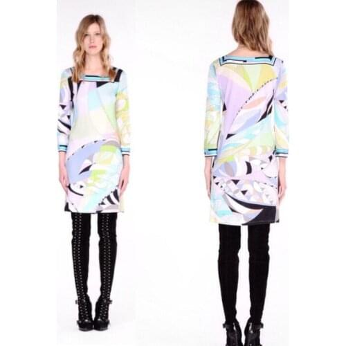 Womens new Italian fashion synchronization party led elastic knitting printed beautiful slim fashion sexy dress