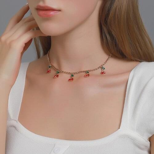 Vintage Women Jewelry Cherry Choker Necklace Evening Party Gold Silver Color Collares Tennis Charm Chain Necklace Elegant 2021