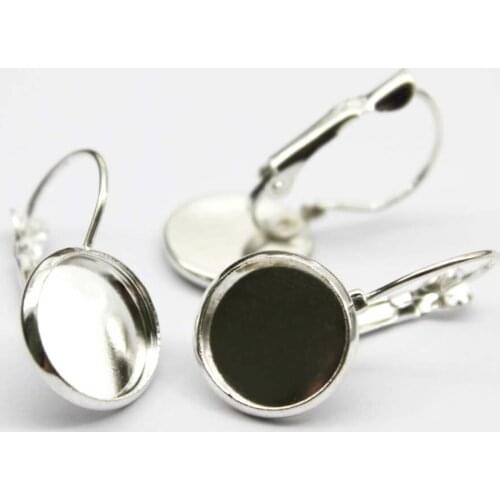 10mm 12mm 10pcs Earring Hooks Round Silver Plated Cabochon Cameo Tray Settings Earring Blank Base Supplies for Jewelry1