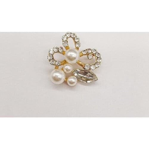 10 PCS 20mm Metal Alloy KC Gold Crystal Rhinestone Imitation Pearl Flowers Accessories DIY Jewelry Findings