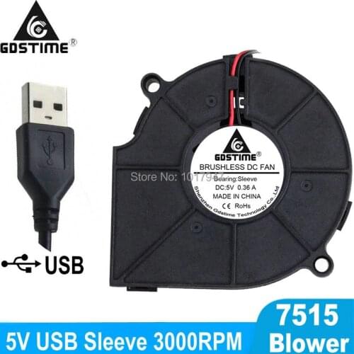 10 Pcs Lot 5V USB 7CM 75mm DC Cooling Turbo Blower Fan 70mm 7515 75x75x15mm