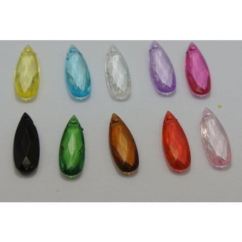 100 Mixed Color Transparent Acrylic Faceted TearDrop Charm Pendants 21X8mm