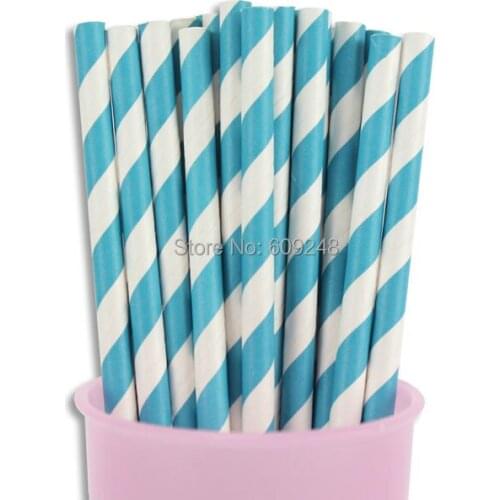 100pcs Mixed Colors Vintage Biodegradable Decorative Bulk Party Teal Blue Striped Paper Straws