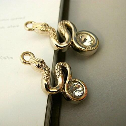 New gold crystal metal snake charm fashion necklace pendant zipper slider clothes garment accessories 12pcs lot