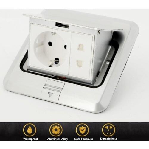 2 Position Aluminum Alloy Ground Socket Waterproof Pop-up Ground Socket EU/US Standard Network Computer Desktop Hidden Socket