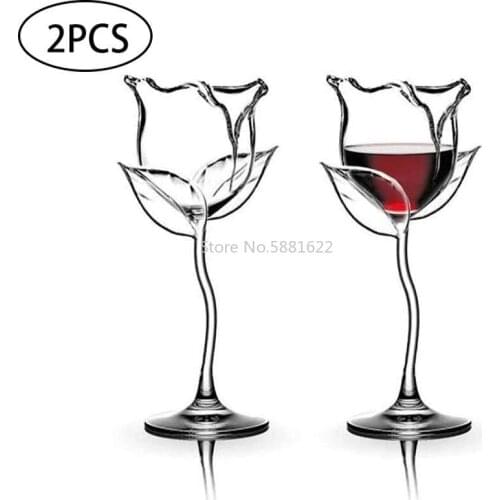 2Pcs Creative Wine Glass Rose Flower Shape Goblet Lead-Free Red Wine Cocktail Glasses Home Wedding Party Barware Drinkware Gifts