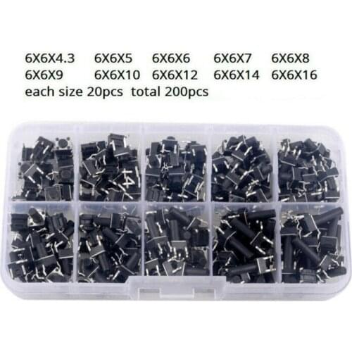 200Pcs 6x6mm 10Size Micro Momentary Tactile Push Button Tact Switch