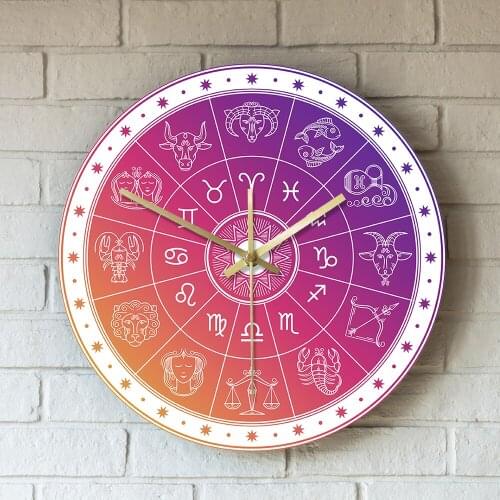 Signs Acrylic Wall Clock Abstract Astronomy Printed Wall Watch Colorful Astrology Circle Design with HoroscopeModern Design