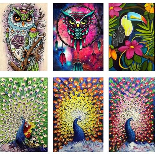 Full crystal 5D DIY diamond painting cross stitch kit owl peacock animal diamond embroidery mosaic room home decoration gift