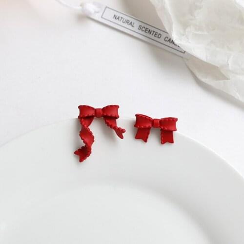 S925 Needle Asymmetric Bow Stud Simple Earrings in 2021 New Fashion Ear clip for women with no piercings