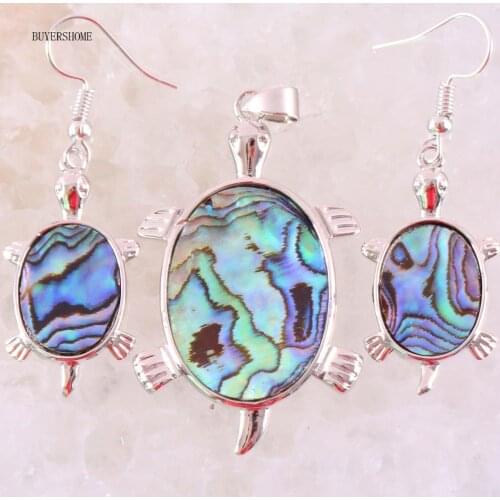 Free Shipping Jewelry Se t For Women Fit Necklace Natural New Zealand Abalone Shell Sea Turtle Pendant Earrings 1Set U062