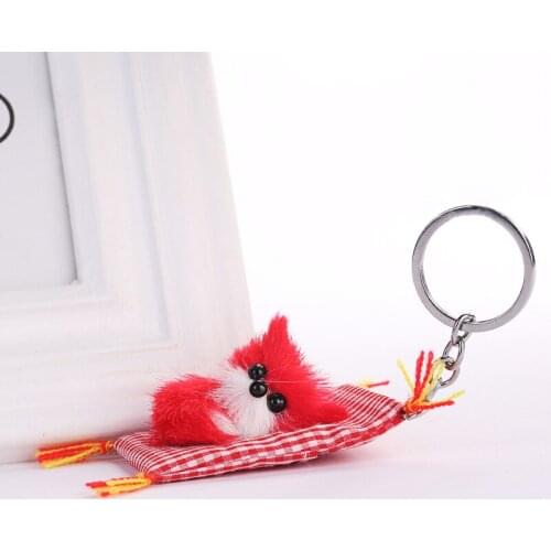 Lovely Little Dog Keychain For Women Men Faux Fur Key Ring Holder Pompom Key Chains Charm Bag Accessories