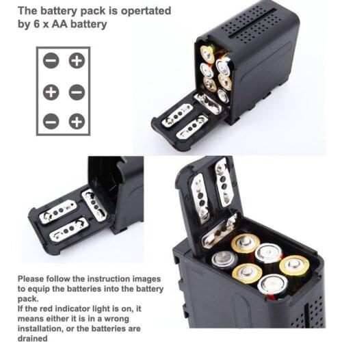 Battery Case Pack BB-6 6pcs AA Batteries Power Work like NP-F970 For LED Video Light Panels For Monitor YN300 II DV-160V