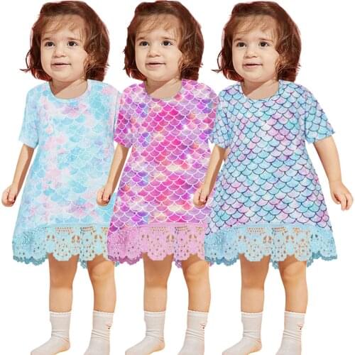 Toddler Kids Baby Girls Dresses Summer Tie-dye Squama Splice Lace Princess Dress Vestidos De Verano Toddler Girl Clothes