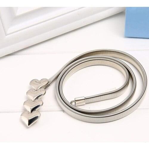 Love Shape Designer Metal Belt for Women Luxury Silver Gold Chain Stretch Elastic Waist Belt Flower Elastic Strap Waist Belt