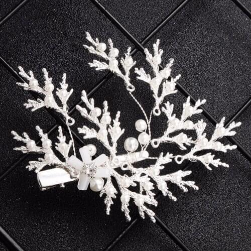 SLBRIDAL Handmade Wired Crystal Pearsl Flower Leaf Wedding Hair Clip Barrettes Bridal Headpieces Hair accessories Bridesmaids