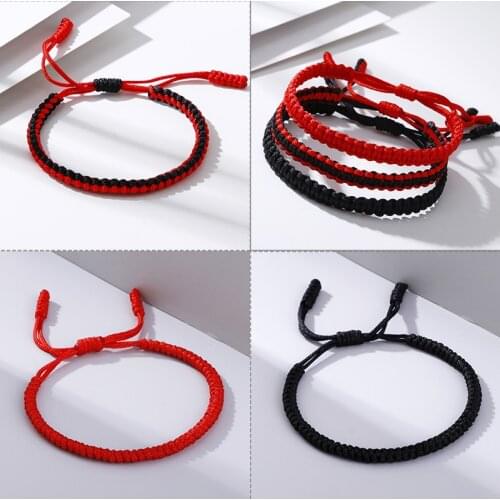 Hot Black Red String Braided Couple Bracelet Woven Knots Lucky Rope Bracelets Bangles Men Women Anniversary Jewelry Lover Gift